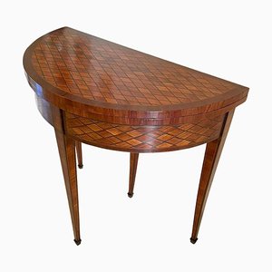 Antique French Louis XV Demi-Lune Card Table in Parquetry