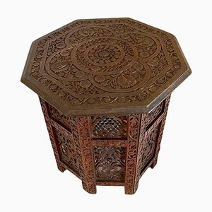 Table Basse Hexagonale Sculptée Édouardienne Antique