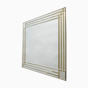 Grand Miroir Biseauté Rectangulaire avec Cadre en Laiton, Italie, 1970s