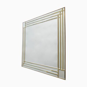 Large Rectangular Beveled Mirror with a Brass Frame, Italy, 1970s