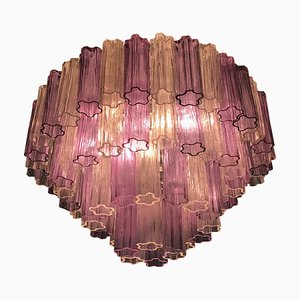 Lampadario Tronchi in vetro di Murano rosa e ghiaccio di Toni Zuccheri per Venini, anni '60