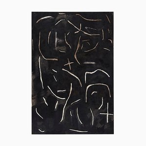 Pittura astratta contemporanea nera su legno di Adrian