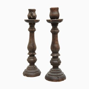 Bougeoirs Mid-Century en Bois, Set de 2