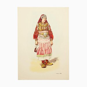 National Dresses of Macedonia Illustrated Drawing in Plate, 1963