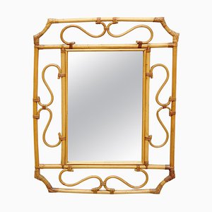 Mid-Century Bamboo Rattan Handcrafted French Mirror, 1960s