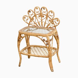 Mid-Century Modern Bamboo and Rattan Side Table, 1960