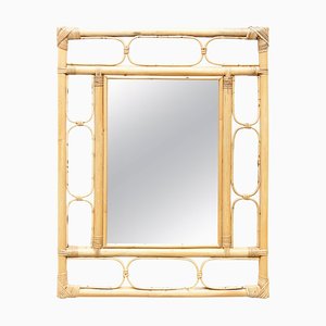 Mid-Century Bamboo Rattan Handcrafted French Mirror, 1960s