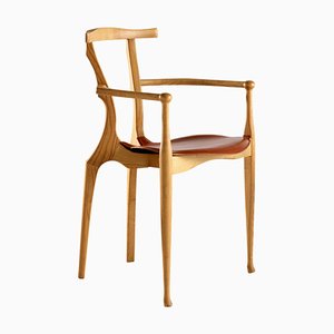 Mid-Century Modern Leder & Holz Gaulino Stuhl von Oscar Tusquets