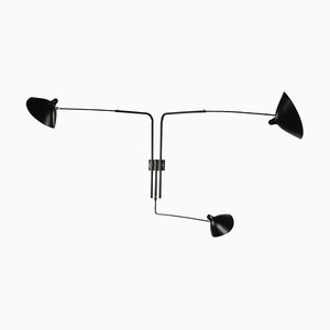 Black Wall Lamp with Three Rotating Straight Arms by Serge Mouille