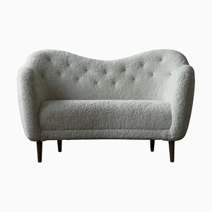 46 Sofa in Wood and Sheepskin by Finn Juhl