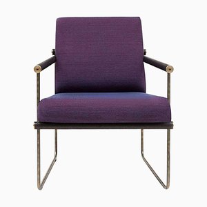 Safari Gp05 Armchair in Brass Aged, Oak Wenge & Purple Fabric by Peter Ghyczy
