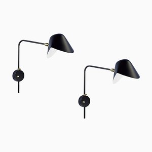 Modern Black Anthony Wall Lamps by Serge Mouille, Set of 2