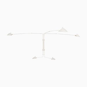 White Wall Lamp with Five Rotating Straight Arms by Serge Mouille