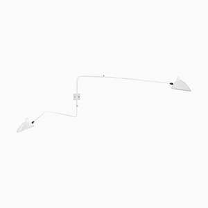 Modern White 2-Arm Rotating Straight-Curved Wall Lamp by Serge Mouille