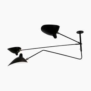 Black Suspension 2 Fixed and 1 Rotating Curved Arm Lamp by Serge Mouille
