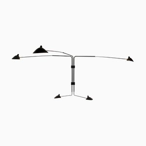 Black Five Rotating Straight Arms Wall Lamp by Serge Mouille