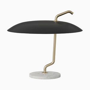 Model 537 Table Lamp with Brass Structure, Black Reflector & White Marble by Gino Sarfatti