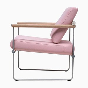 Safari Gp05 Armchair in Steel, Oak & Pink Fabric by Peter Ghyczy