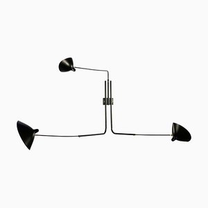 Black 3 Rotating Straight Arms Wall Lamp by Serge Mouille