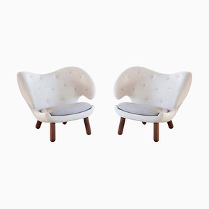 Pelican Chairs in Fabric and Wood by Finn Juhl, Set of 2