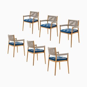 Chaises d'Extérieur en Teck, Corde et Tissu par Rodolfo Dordoni pour Cassina, Set de 6