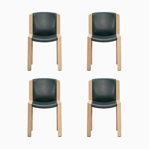 Modell 300 Stühle aus Holz & Sørensen Leder von Joe Colombo, 4er Set