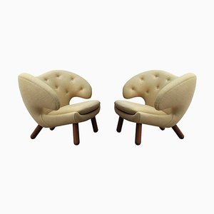 Pelican Stühle aus Stoff und Holz von Finn Juhl, 2er Set
