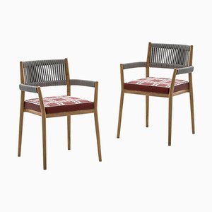 Dine Out Outside Chairs in Teak, Rope & Fabric by Rodolfo Dordoni for Cassina, Set of 2