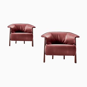 Back-Wing Armchairs in Wood, Foam & Leather by Patricia Urquiola for Cassina, Set of 2
