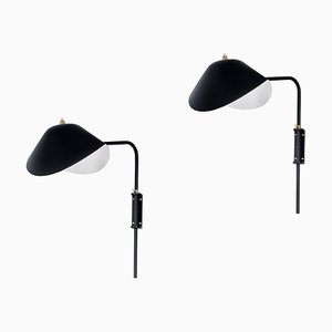 Mid-Century Modern Black Anthony Wall Lamps by Serge Mouille, Set of 2