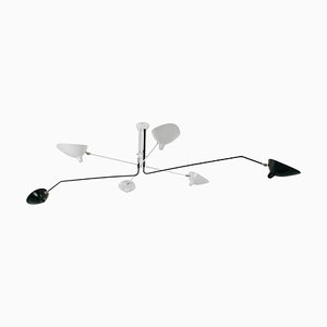 Lámpara de techo Mid-Century moderna en negro con seis brazos giratorios blancos de Serge Mouille