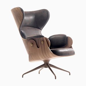 Jaime Hayon, Contemporary, Playwood Walnut Leather Upholstery Lounger Armchair