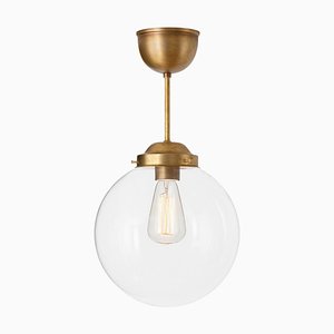 Pendant Globe Raw Brass Clear Glass Ceiling Lamp from Konsthantverk