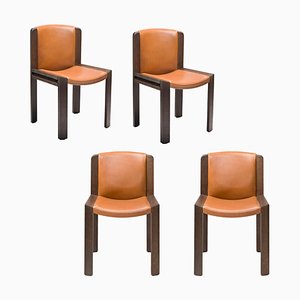 Model 300 Chairs in Wood and Sørensen Leather by Joe Colombo, Set of 4