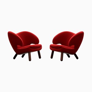 Pelican Chairs in Fabric and Wood by Finn Juhl, Set of 2