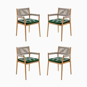 Dine Out Outside Chairs in Teak, Rope and Fabric by Rodolfo Dordoni for Cassina, Set of 4