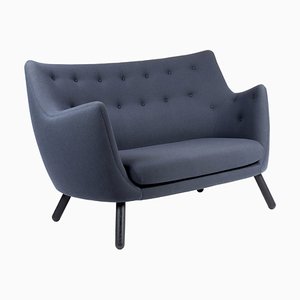 Poet Sofa in Walnut Wood & Blue Kvadrat Rime Upholstery by Finn Juhl