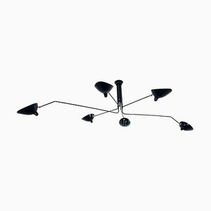 Lámpara de techo Mid-Century moderna en negro con seis brazos giratorios de Serge Mouille