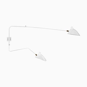 Modern White Wall Lamp with Two Rotating Straight-Curved Arms by Serge Mouille