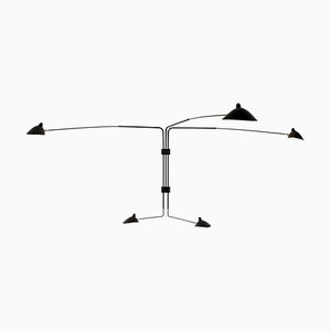 Lámpara de pared giratoria con cinco brazos rectos en negro de Serge Mouille