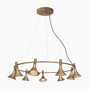 Megafon 9 Round Raw Brass Ceiling Lamp by Jesper Ståhl for Konsthantverk