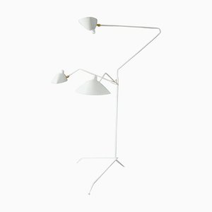 Lámpara de pie giratoria blanca de 3 brazos de Serge Mouille