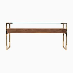 Console Table Pioneer Orson T53l Brass / Walnut / Clear Glass by Peter Ghyczy