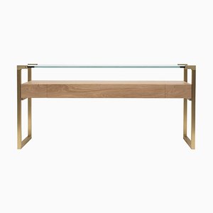 Console Table Pioneer Orson T53l Brass Matt / Oak / Clear Glass by Peter Ghyczy