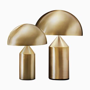 Atollo Medium and Small Gold Table Lamps by Vico Magistretti for Oluce, Set of 2