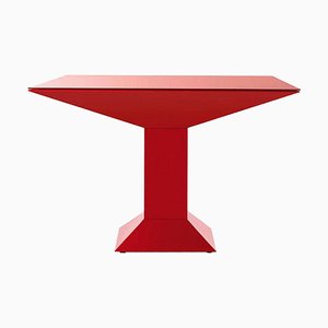 Ettore Sottsass Roter Mettsass Tisch aus Metall & Glas für Bd