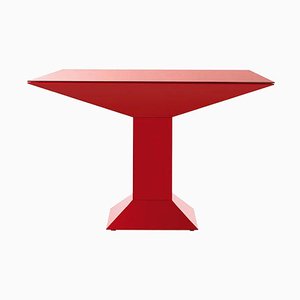 Mettsass Table in Red Lacquered Metal and Glass by Ettore Sottsass