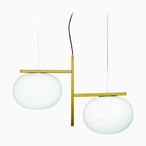 Alba Soto Suspension Lamp with Double Arm Brass by Mariana Pellegrino for Oluce