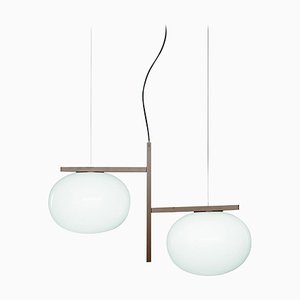 Alba Soto Suspension Lamp with Double Bronze Arm by Mariana Pellegrino for Oluce
