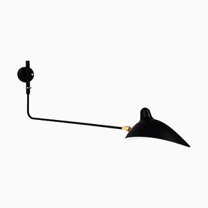 Lámpara de pared Mid-Century moderna en negro con brazo giratorio recto de Serge Mouille